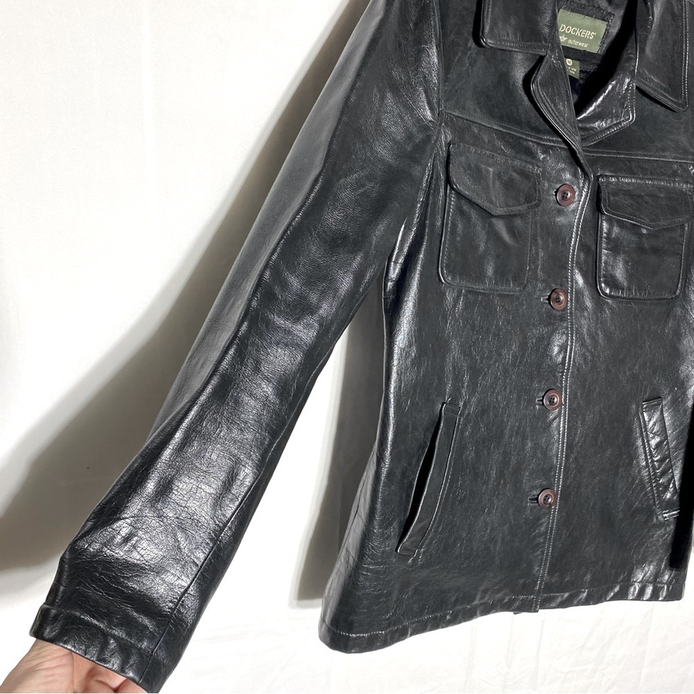 Vintage 90s Dockers Outerwear Black Genuine Leather Jacket M Streetwear Indie - Picture 7 of 12